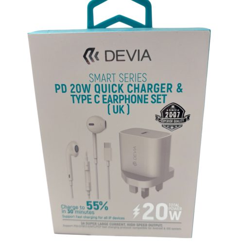Devia PD 20W Quick Charger & Type C Earphone Set